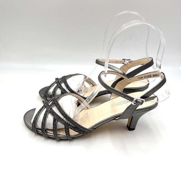 7.5W WIDE WIDTH Touch Ups Womens Amara Pewter Silver Dress Sandals Heels Shoes - Picture 5 of 13